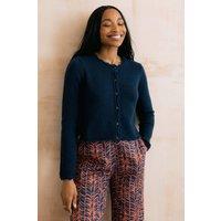 Lily & Me Women's Elodie Stretch Blended Yarn Outfitter Cardigan with Scalloped Neck in Navy | Size: 10