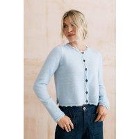 Lily & Me Women's Elodie Stretch Blended Yarn Outfitter Cardigan with Scalloped Neck in Mid Blue | Size: 18