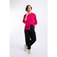 Weird Fish Women's Donna Frilly Edge Dobby Shirt in Dark Pink | Size: 18