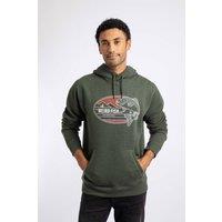 Weird Fish Men's Wills Front Print Graphic Popover Hoodie in Dark Green | Size: Medium