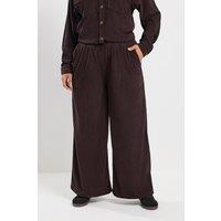 Yours Women's Corduroy Wide Leg Trousers in Chocolate | Size: 16S