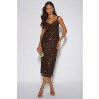 Gini London Women's Brown Sequin V Neck Cami Top | Size: 16