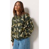 PixieGirl Women's Petite Camo Bomber Jacket in Light Khaki | Size: 16