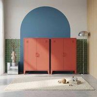 sweeek Set of 2 metal cabinets/wardrobes 2 doors L 75 x W 33 x H 110 cm in Terracotta