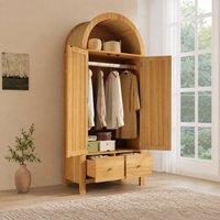 STILVORA Wardrobe with Arched Top, 2 Drawers & Hanging Rail in Light Oak