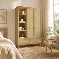 STILVORA Oak Wardrobe with Rattan Weaving, 2 Doors & 2 Drawers in Light Oak