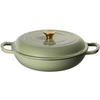 Prochef 'J&L' 30cm Cast Iron Shallow Casserole Pot With Lid - Sage Green in Pale Green