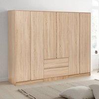 Seconique Malvern 6 Door 2 Drawer Wardrobe-Sonoma Oak Effect in Light Oak