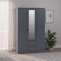 Seconique Dakotia 3 Door 2 Drawer Mirrored Wardrobe - Dark Grey