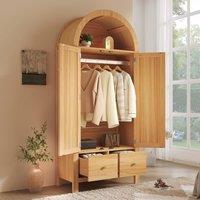 Matteo Rattan Wardrobe with Arched Top - Oak Wood - 2-Door Wardrobe in Light Oak
