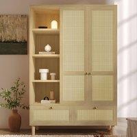 Matteo Rattan 2-Door Wardrobe - Light Oak - Country Style Armoire