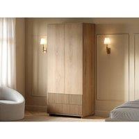 Solace+Co Velmor Ribbed 2 Door Wardrobe with Drawers in Light Oak