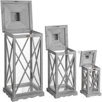Hill Interiors Wooden Traditional Cross Section Candle Lanterns (Set Of 3) in Grey