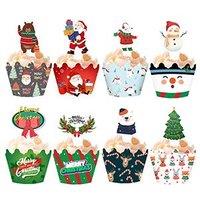 Neel Blue Christmas Cupcake Wrappers & Toppers Set, 8 Different Styles - 48pcs