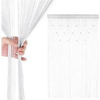 Neel Blue String Curtain Beaded Panel, Gold, 100cm x 200cm in White | Size: 100 cm width x 200 cm drop