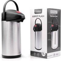Crystals 5L Tea Coffee Pot Vacuum Insulated Pump Action Flask With Carry Handle in Silver