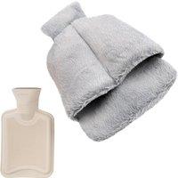 Crystals Hot Water Bottle Foot Warmer 2L with Plush Cover Warm Heated Slippers in Grey
