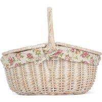 Red Hamper Wicker White Wash Finish Oval lined Picnic Basket