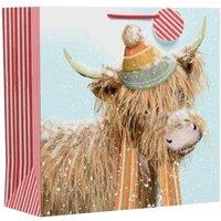 Giftmaker Highland Cow Christmas Square Gift Bag in Burgundy