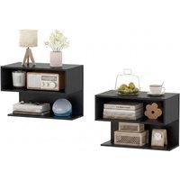 Costway Set of 2 Wall Mounted Bedside Tables Hanging Side End Table for Living Room in Black