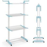 Costway Foldable Clothes Drying Rack Oversized 4-Tier Collapsible Laundry Rack in Blue