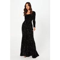 Coast Women's Square Neck Velvet Sequin Long Sleeve Black Maxi Dress | Size: 8