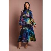Coast Women's Long Sleeve Scallop Cut Out Detail Organza Midi Dress in Navy | Size: 18