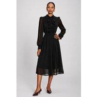 Jolie Moi Women's Textured Chiffon Long Sleeve Shirt Dress in Black | Size: 18