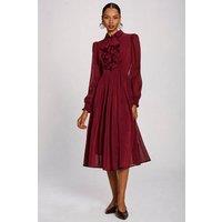 Jolie Moi Women's Textured Chiffon Long Sleeve Shirt Dress in Burgundy | Size: 12