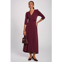 Jolie Moi Women's 3/4 Sleeve Plain Jersey Maxi Dress in Burgundy | Size: 14