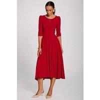 Jolie Moi Women's 3/4 Sleeve Modal Viscose Midi Dress in Red | Size: 10