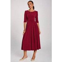Jolie Moi Women's 3/4 Sleeve Pleated Jersey Maxi Dress in Burgundy | Size: 14
