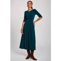 Jolie Moi Women's 3/4 Sleeve Pleated Jersey Maxi Dress in Teal | Size: 16