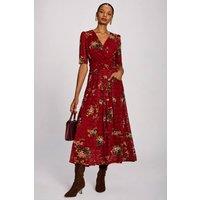 Jolie Moi Women's Half Sleeve Print Lace Maxi Dress in Red | Size: 14