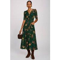 Jolie Moi Women's Half Sleeve Print Lace Maxi Dress in Green | Size: 14