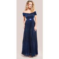 Goddiva Women's Bardot Pleated Skirt Maxi in Navy | Size: 8