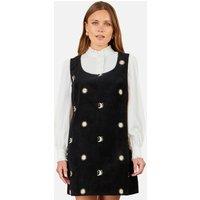 Yumi Women's Cotton Cosmic Cord Pinafore dress in True Black | Size: 16