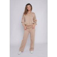 STYLEWISE Women's Fleece Zipper - Oversized Bomber Style - Co-ord Set in Beige | Size: Medium/Large