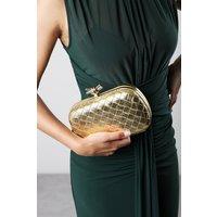 Where's That From Women's Helixa Woven Hard Shell Clutch Bag with Knot Clasp Detail in Metallic Gold