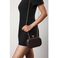 Where's That From Women's Helixa Woven Hard Shell Clutch Bag with Knot Clasp Detail in Dark Brown