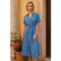 Roman Women's Linen Look Belted Shirt Dress in Blue | Size: 14