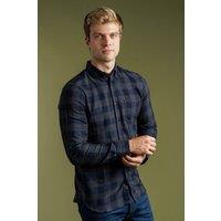 French Connection Men's Cotton Large Gingham Flannel Long Sleeve Shirt in Charcoal | Size: 2XL