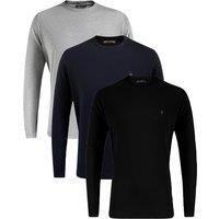 French Connection Men's 3 Pack Cotton Crew Neck Long Sleeve T-Shirts in Black | Size: Large