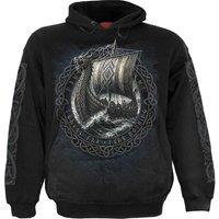 Spiral Direct Men's Viking Norseman Back & Sleeve Print Hoodie in Black | Size: Medium