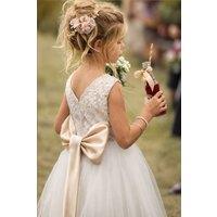 Lilly + Bo Girl's Maryanne in Champagne + Ivory White Skirt - Flower Girl Dress | Size: 3-4 Years