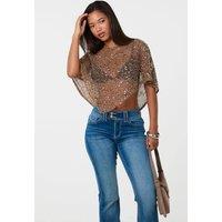 Pink Vanilla Women's Light Brown Sequin Knit Cape