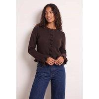 Style Cheat Women's Chocolate Brown Long Sleeve Ruffle Frill Knit Cardigan | Size: XS