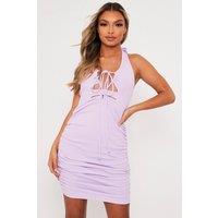 Rebellious Fashion Women's Cut Out Halter Neck Bodycon Dress in Lilac | Size: 8