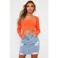 Rebellious Fashion Women's Ribbed Arm Warmer Crop Top in Orange | Size: 6
