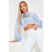 Rebellious Fashion Women's Tie Bow Crop Top in Blue | Size: 6